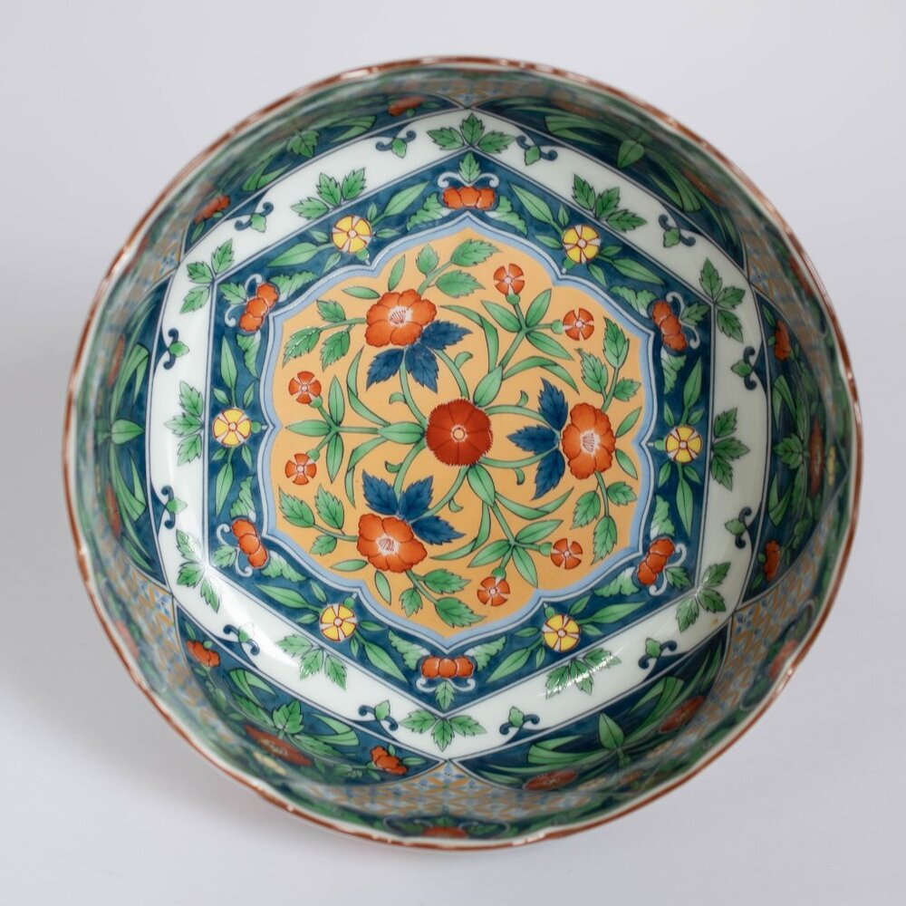 VTG Arita Ware Asuka Kiln Bowl 7.5" Imari Dyekin Crest Japanese Ceramic Large - Picture 3 of 6